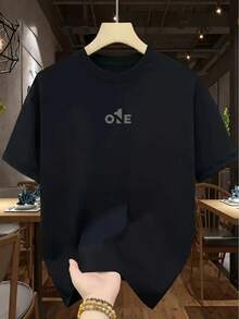 TM472 Men's Short Sleeve T-Shirt, 100% Pure Cotton, 1NE Letter Print, Comfortable, Breathable, Relaxed, High Quality Thick Craftsmanship With Triple Needle - 黑色 - 查看 6