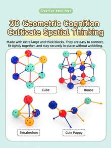 15pcs/90pcs/300pcs Manik-manik Geometris Berwarna-warni yang Dapat Disatukan, Balok Bangunan Puzzle 3D Kreatif dari Plastik dengan Tas Penyimpanan, Set Mainan Balok Konstruksi Saling Terhubung STEMY untuk Anak Usia 3+ Tahun, Pembelajaran Prasekolah & Pengembangan Imajinasi - MultiWarna - View 12