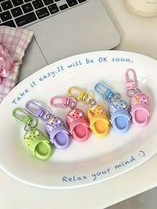 6/3/1pcs Cute Resin Sliding Buckle Keychain Set, Colorful Design Keyring, Creative Resin Colorful Mini Clog Shoe Charm Keychain With Decorative Pendant, Fashionable Hanging Accessory For Bags, Backpacks, Keys - Multicolor - View 4