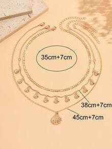 3pcs/Set Bohemian Style Gold Shell Multi-Layer Necklace Set, Unique Design Ocean Vibe Shell Pendant Choker Necklace, Suitable For Daily Wear, Vacation, Photo Shoot And Dating - Multicolor - View 4