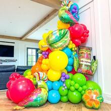125pcs Tropical Balloon Arch Kit, Summer Balloons,4 Sizes Orange And Yellow Hot Pink Green Rainbow Latex Balloons For Birthday Summer Pool Hawaiian Party Decorations - View 3