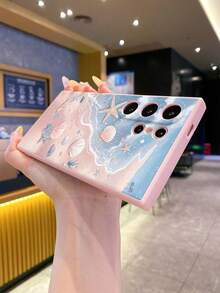 1 peça Capa protetora de telemóvel à moda em material TPU puro Android, rosa, com borda reta, padrão de praia & oceano, à prova de choques, compatível com Samsung, Poco e outros modelos, escolha ideal para entusiastas da moda com design minimalista e elegante - Rosa - Ver 5