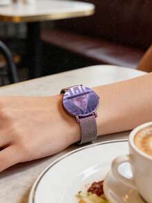 Guess Iconic GW0479L1 Women's Rainbow Purple G Logo Dial Stainless Steel Mesh Strap Watch - Purple - View 3