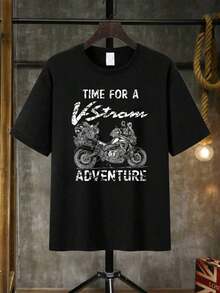 Suzuki DL1000 DL650 V-Strom Adventure Motorcycle Graphic T-Shirt - Retro "Adventure Moment" Design, Black With White Print - 黑色 - 查看 6