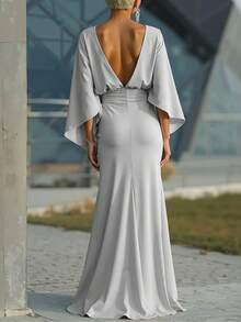 Women's 2026 European And American Style Backless Pleated Maxi Dress, Fitted And Elegant. - 銀色 - 查看 2