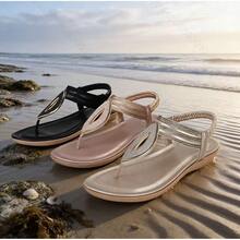 2026 Neue Kollektion Böhmischer Stil Sandalen Damen Zehentrenner Flache Schuhe Pailletten Zehenstegsandalen Sommer Riemchensandalen Mode Bequem Strandsandalen Römische Sandalen Klassische Damenschuhe Modische Slipper Premium Freizeitschuhe - Champagnerfarben - Übersicht 1