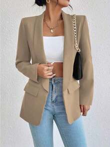 AYYEMERY ROSE Chaqueta tipo blazer elegante de color liso con cuello estilo chal, de manga larga delgada para uso en la oficinaAYY - Rosa - Ver 11