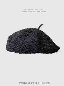1 chiếc mũ beret rơm nữ, mũ beret rơm phong cách thời trang châu Âu và Mỹ, mũ beret rơm nữ mùa xuân và mùa hè, mũ beret nghệ sĩ - Nhiều màu - Xem 3