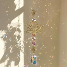 Goldener Lotus Sonnenfänger, Kristallprisma Hängender Sonnenfänger, geeignet für Fenster, Zuhause, Garten, Meditationsraum Dekoration, erzeugt Regenbögen - 1 Stück Goldenes Lotus-Netz - Übersicht 3