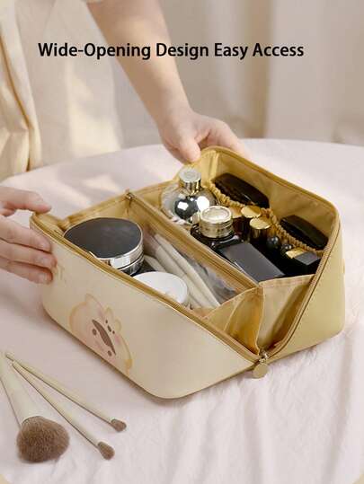 Cartoon Highly Attractive Large Capacity Makeup Bag, Suitable For Travel & Business Trip, Multi-Compartment, Waterproof & Splash-Proof, Portable Cosmetic Storage Pouch