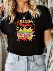 Women's 100% Cotton Summer T-Shirt With Round Neck And Short Sleeve Print, NanaBanana, Casual Banana Print T-Shirt For Women, Round Neck, Color Blocks, Regular Fit, All Seasons Wear, Loose Fit, Versatile, Slimming, Modern, Popular, Niche Design, 100% Cotton T-Shirt. - 黑色 2 - 查看 6