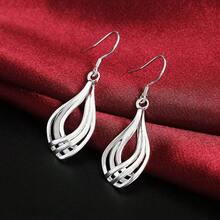 925 Sterling Silver Round Earrings, Elegant Dangle Earrings For Wedding Promises, Fine Hoop Earrings, Simple And High Quality, Versatile For Women. - 黃色 - 查看 1