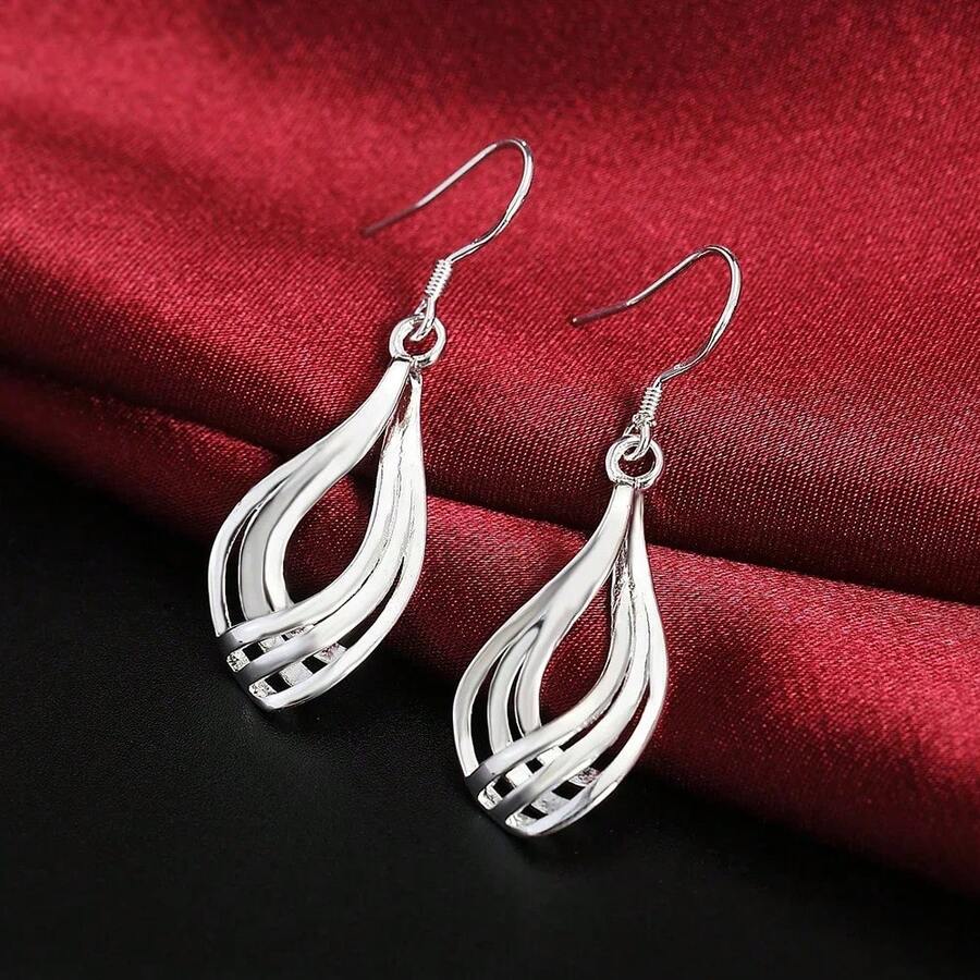 925 Sterling Silver Round Earrings, Elegant Dangle Earrings For Wedding Promises, Fine Hoop Earrings, Simple And High Quality, Versatile For Women. - 黃色 - 查看 1