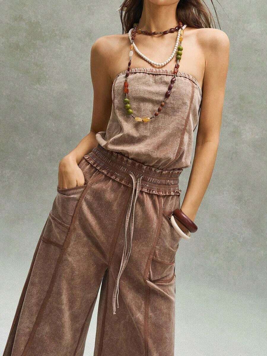 Mono de punto para mujer SUN con bolsillos y cordón ajustable - Marrón 2 - Ver 1