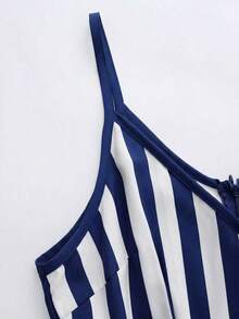 Nuevo vestido con tirantes finos y cintura ceñida a rayas para mujeres - azul real - Ver 3