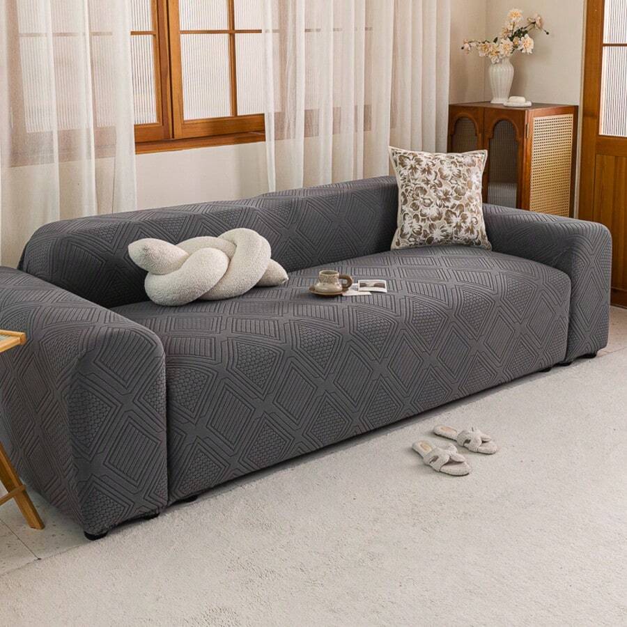 1件純色沙發套，通用四季彈性套裝，極簡防滑布料沙發保護套