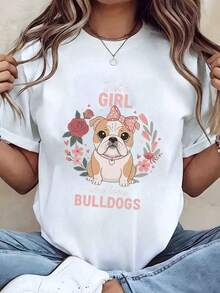 1 Piece Women's T-Shirt With Floral Design And Text "Only A Girl Who Loves Them", Round Neck, Regular Fit, Casual T-Shirt For Everyday Wear, Gift Idea, 180g 100% Cotton - 白色 - 查看 6