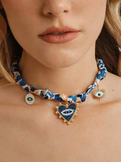 Nocturel Colar feminino azul com pingente de olho floral, ideal para férias. Ótimo presente para mães e para ela.
