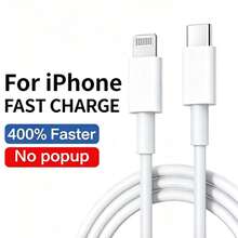 20W 快充 PD 充電線 Lightning 傳輸線，相容 Apple 14 13 12 11 Pro Max Mini 14 8 Plus X XR XS，USB C 線，適用遊戲與耳機配件，支援快充與同步 - 白色 - 查看 2