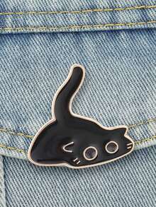 熔化猫珐琅胸针，液态猫胸针，独特时尚配饰，完美点缀服饰，时尚饰品 - 黑色 - 查看 4