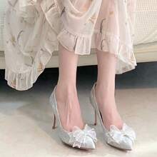 High Heels For Slim, Pointed-Toe Women, Sexy Gold Wedding Shoes, Bridesmaid Shoes, French Girls, Silver Bow Shoes, Women's High Heels - 銀色 - 查看 2