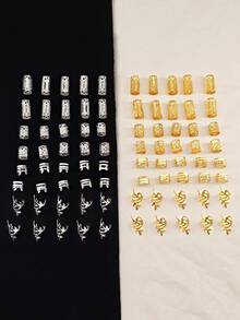 80件編髮飾品 多款可調節金屬金色編髮環 青少年髮辮裝飾 - 混合色 - 查看 5