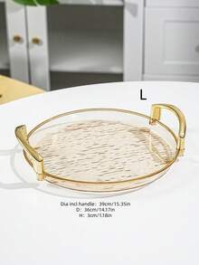 Tea Cup Coffee Cup Water Cup Serving Tray, Thickened PET Round Transparent Glacier Pattern Tray With Handles, Durable - Perfect For Home Living Room Decor, Weddings And Parties - Amber With Gold Trim - View 12