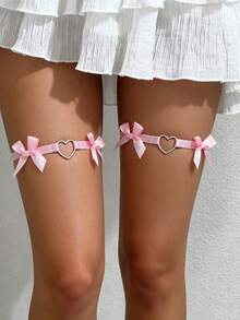 1 Pair Cute Bow Hollow Heart Elastic Thigh Garter, Elegant Satin Leg Strap Suitable For Daily And Party Wear - Bow - View 14