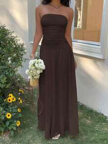YkhahaSHEIN  Vestido de verano casual, elegante y plisado de color verde pistacho sin tirantes, adecuado para vacaciones, vestido verde sin tirantes, vestido de dama de honor verdeYkhaha - Marrón - Ver 6