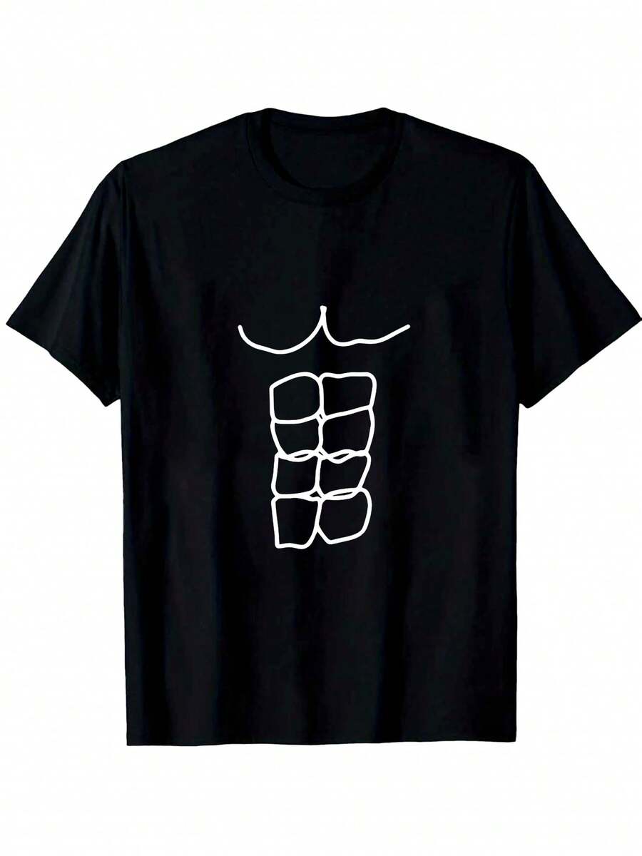 T-shirt blanc pour homme, imprimé << Mes huit muscles », motif géométrique musculaire, amusant, haut d'été léger, col rond, manches courtes, coupe classique, lavable en machine, t-shirt de fitness pour un usage quotidien, l'été et les vacances. - Noir - Voir 1