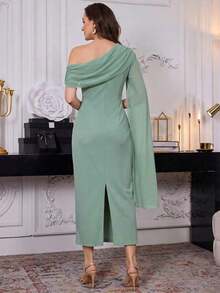 Vestido de manga larga elegante en azul marino - Verde - Ver 2