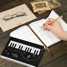 1pc Piano Key Hardcover Notebook, Music Note Journal For Students, School Supplies, Note-Taking, Music Class & Back To School - Multicolor - View 5