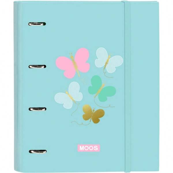 | Folder A4 Moos Butterflies 4 Pierścienie 35 mm z Uzupełnieniem, Twarde Okładki Pokryte, 100 Arkuszy Kwadratowa Siatka 5x5 mm 80 g/m², Elastyczne Zamykanie i Separator
