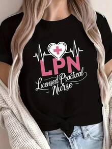 LPN, Linsed Practical Nurse, Women's Short-Sleeved Crew Neck T-Shirt, Ideal For Casual Outings, Holiday Gifts, And Get-Togethers With Friends, With A Simple And Professional Style. New For Summer: 100% Cotton Crew Neck T-Shirts. - 黑色 - 查看 7