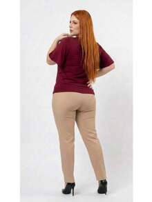 Plus Size Shirt Women's Blouse - Burgundy - View 4