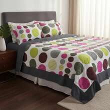 3-Piece Bedding Set: Double-Sided Printed Comforter With Bed Skirt + 2 King Size Pillowcases - 五彩紙屑/牛津 - 查看 1