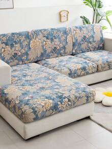 1pc Printed Stretch Sofa Seat Cushion Cover, L-Shaped Sofa Cover, Separate Sofa Back Cushion Cover, Furniture Protector, Stretch Sofa Seat Pad Cover - Navy Blue - View 6
