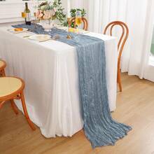 2pcs Grey-Blue Cheese Cloth Table Runner, 35x120 Inch Boho Crinkle Gauze Table Runner, Suitable For Wedding, Bridal Shower, Birthday Party, Farmhouse Dining Table Decor - Dusty Blue - View 3
