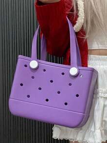 1pc Large Capacity Practical EVA Beach Tote Bag, EVA Women's Beach Handbag With Breathable Holes - Lightweight Durable Solid Color Open Design, Large Waterproof Washable Sturdy Open Tote Bag, Suitable For Beach, Pool, Sports, Pool Side, Shopping And Picnic - Fashionable Holiday Accessory, Beach Bag, Holiday, Casual Outing, Festival Gift, Leisure Use, Stylish Tote Bag | Vibrant Tote Bag | Durable Tote Bag, Cute Tote Bag, Christmas Gift, Shopping, Swimming, Work, Travel - Multicolor - View 8
