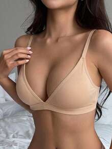 DAZY Atasan Bikini Wanita Model Segitiga Warna Kulit Seksi & Nyaman, Bantalan yang Dapat Dilepas, Tali Bahu yang Dapat Diatur, Pakaian Dalam Wanita - Aprikot - View 4