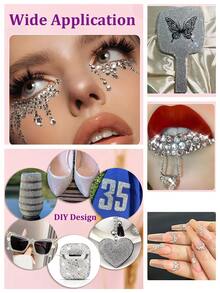 1 Box Random Mixed White ABS Rhinestone Nail Art Decorations Gothic Style Multi-Size Round Flat Back Shiny Nail Accessories DIY Nail Charms - White - View 2
