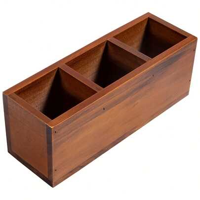 Hộp đựng đồ dùng văn phòng bằng gỗ 3 ngăn có thể mở rộng, kiểu dáng mộc mạc, hộp đựng điều khiển từ xa, hộp lưu trữ đồ dùng văn phòng, thích hợp cho gia đình, trường học và nhiều không gian khác nhau, dùng để bàn làm việc và ngăn kéo.