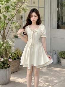 Women Short Dresses - Apricot - View 9