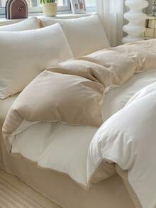 3pcs Blue & White Patchwork Soft Cotton Duvet Cover Set - White - View 3