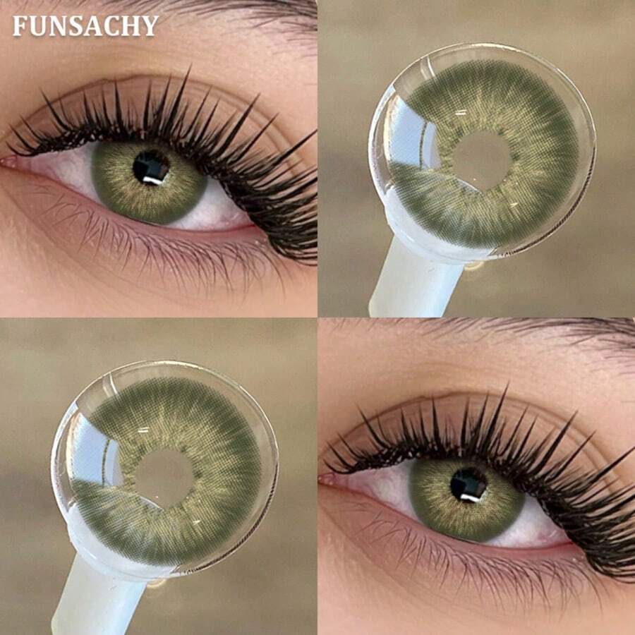FUNSACHY زوج واحد من عدسات لاصقة خضراء ناعمة، مناسبة للمواعدة أو الارتداء اليومي، مريحة وطبيعية، للارتداء طويل الأمد