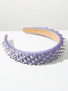 1 pieza Diadema de ala ancha con remaches exagerados de unicolor, accesorio versátil adecuado para salidas diarias, compras, citas y combinar con atuendos - FG1254 Morado - Ver 2