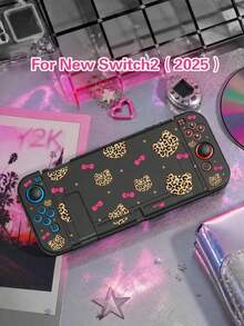 1 pieza Funda protectora con diseño de lazo y estampado de leopardo, compatible con Switch 2 (2025), para Nintendo Switch NS/Switch OLED/Lite, adecuada para accesorios de consola de juegos Switch 2, bolsa de almacenamiento, funda protectora para Switch, regalo romántico para jugadores de Switch - Multicolor - Ver 1