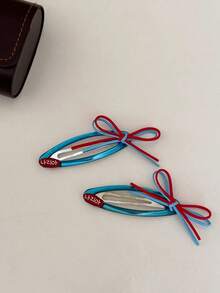 2pcs Fashionable Personalized Contrast Color Bow Hair Clips Set, BB Clips, Women's Hair Accessories - Multicolor - View 4