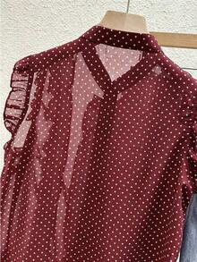 Blusa de mujer de gasa negra con lunares, elegante y romántica con volantes en el bajo - Rojo violeta - Ver 5
