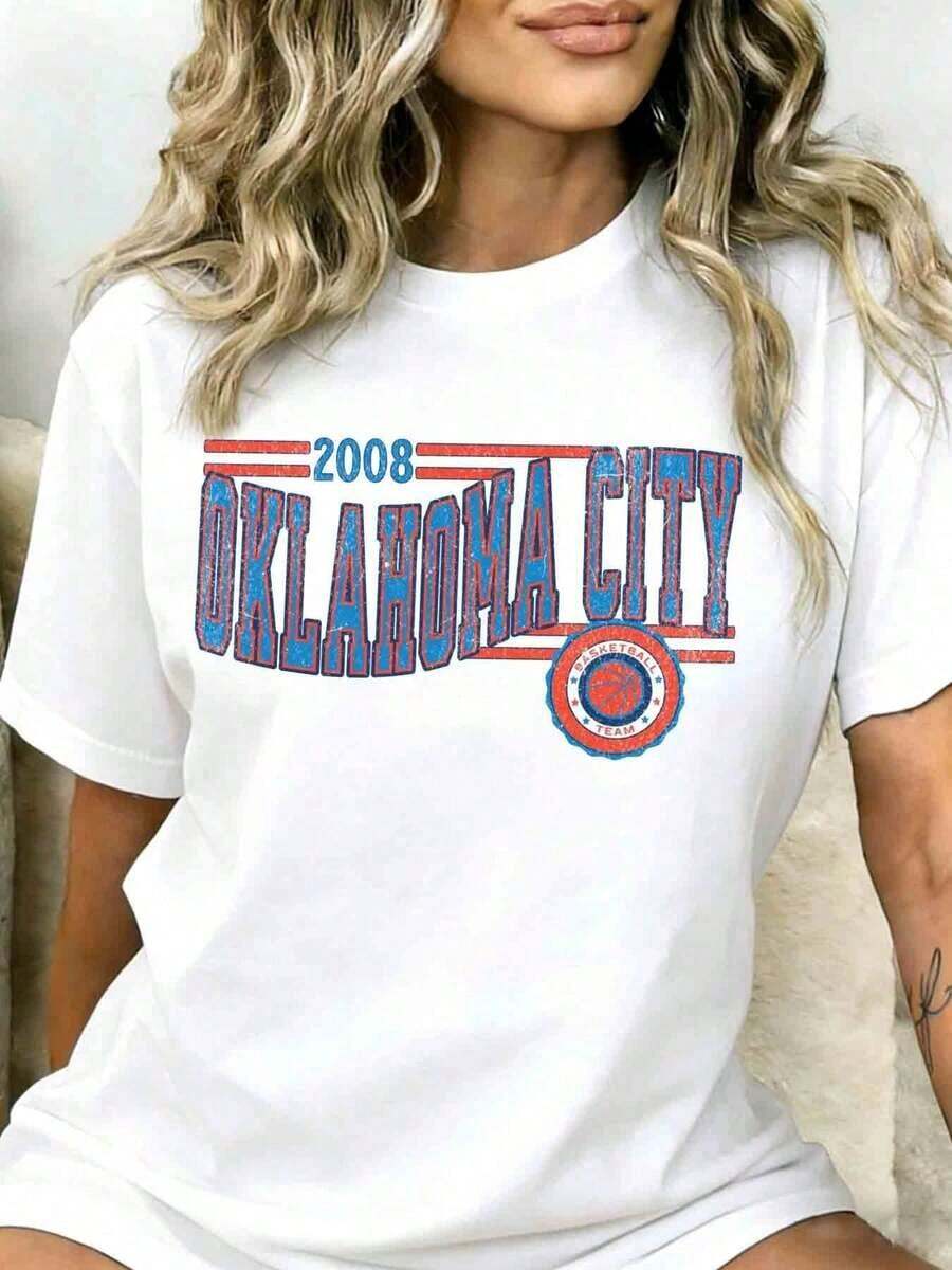 Oklahoma City Basketball Championship Jersey Cotton2008, White, Vintage, Sporty, Casual, Summer, For Team Fans, Must-Have. - 白色 - 查看 1